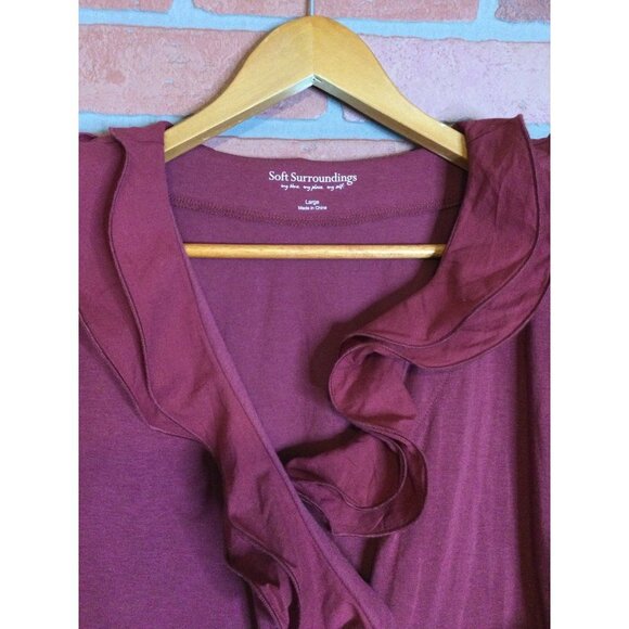 Soft Surroundings Womens Cotton Shapely Surplice Ruffle Blouse Top Pullover L - Picture 3 of 6